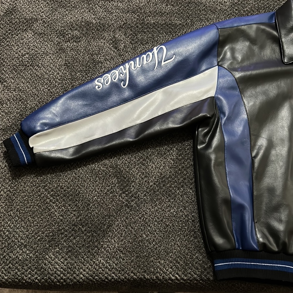 MLB New York Yankees Leather Varsity Jacket Men’s Black Blue Bomber NY Logo - Picture 13 of 16